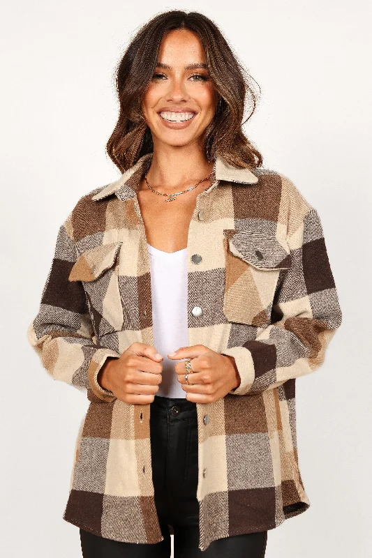 Adkin Jacket - Brown Ribbed Jacket Pleated Jacket Ruffled Jacket