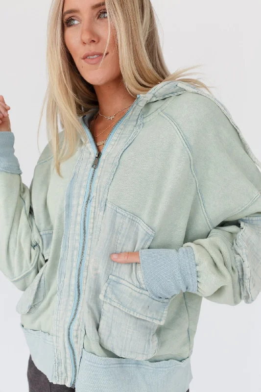 Adventure Awaits Hooded Jacket - Washed Blue Herringbone Jacket Houndstooth Jacket Plaid Jacket