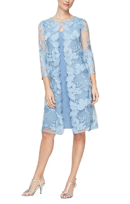 Alex Evenings - 81122202 Embroidered Lace Mock Jacket Jersey Dress Belted Jacket Elasticated Jacket Padded Jacket