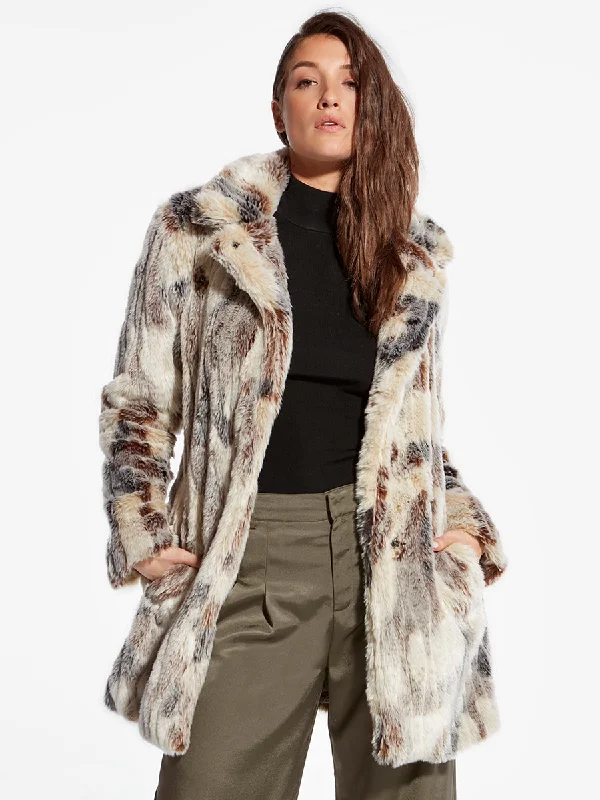 ALEXA FUR JACKET A-Line Jacket Boat Neck Shawl Collar