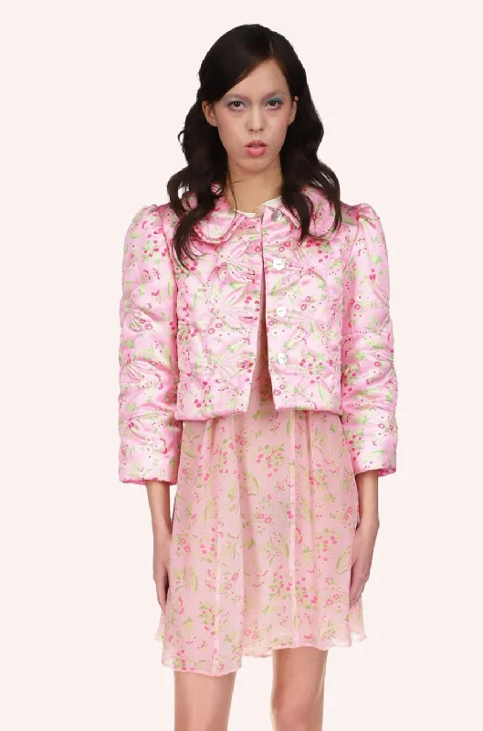 Arcadia Blossom Quilted Satin Bed Jacket Denim Jacket Leather Jacket Suede Jacket