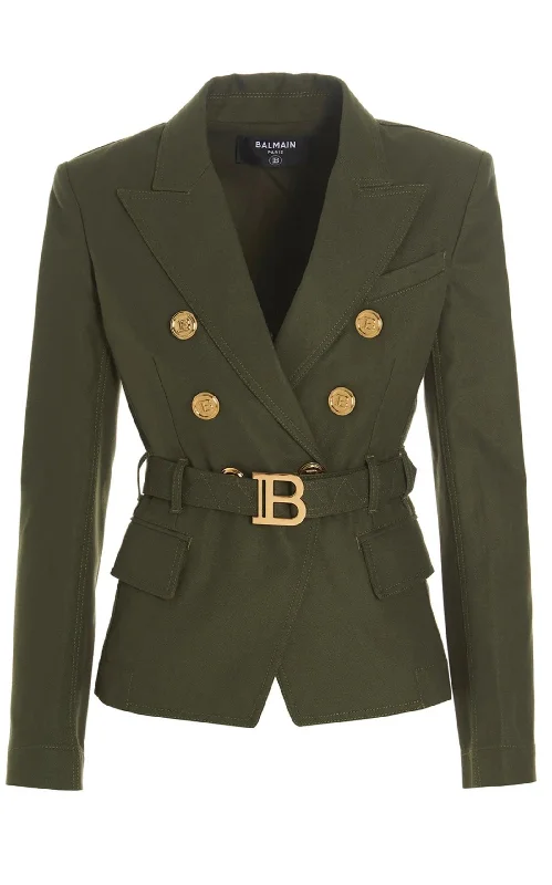 Belted Double-Breasted Blazer Jacket Satin Jacket Silk Jacket Chiffon Jacket