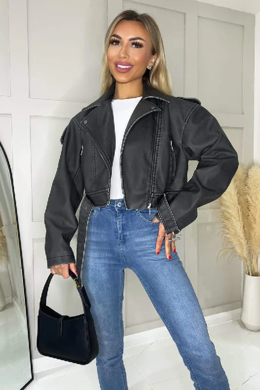 Black Faux Leather Cropped Jacket Faux Fur Jacket Real Fur Jacket Shearling Jacket