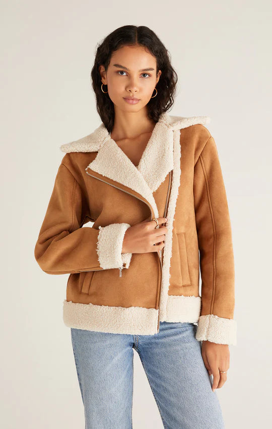 Celeste Faux Suede Jacket Tiered Jacket Buttoned Jacket Zippered Jacket