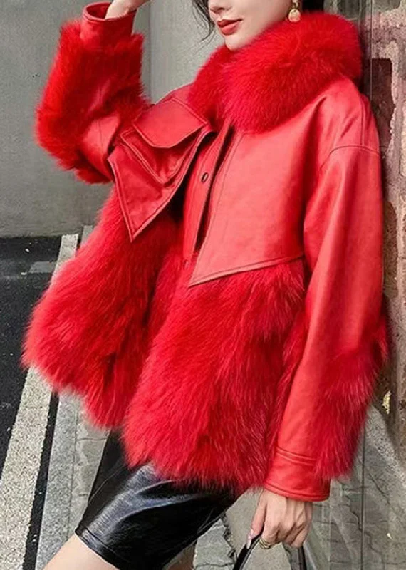 Classy Red Fur Collar Patchwork Faux Fur Jackets Winter Chenille Fabric Brocade Fabric Lace Fabric