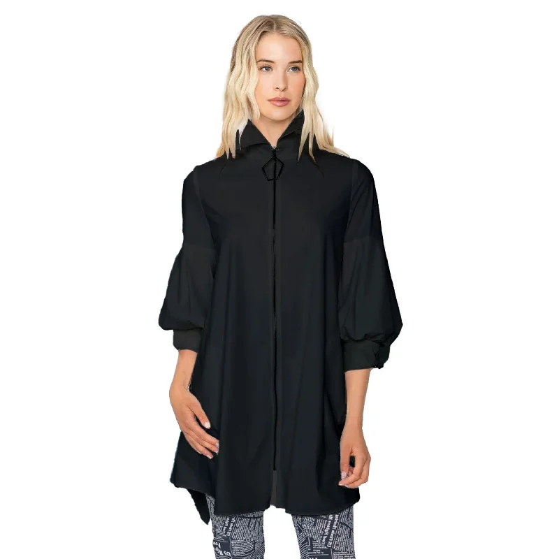 IC Collection High-Low Collared Jacket in Black - 5672J-BK Snapped Jacket Toggled Jacket Drawstring Jacket