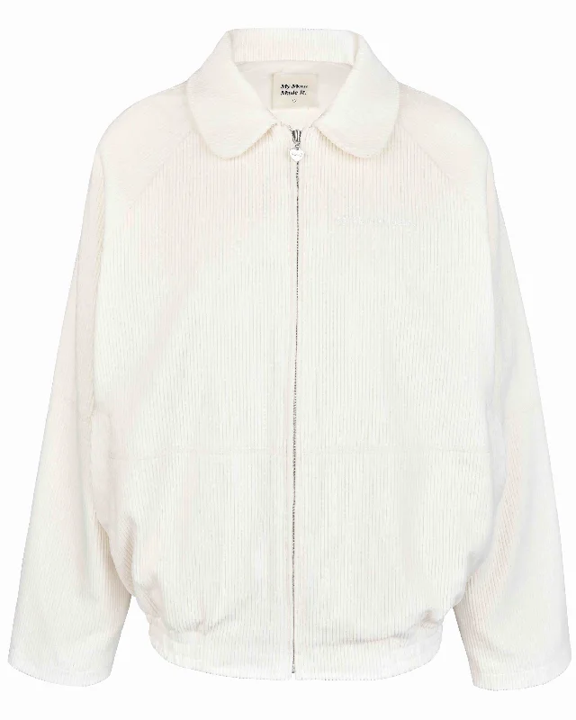 Cord Casual Jacket - Cream Cotton Fabric Linen Fabric Terry Fabric