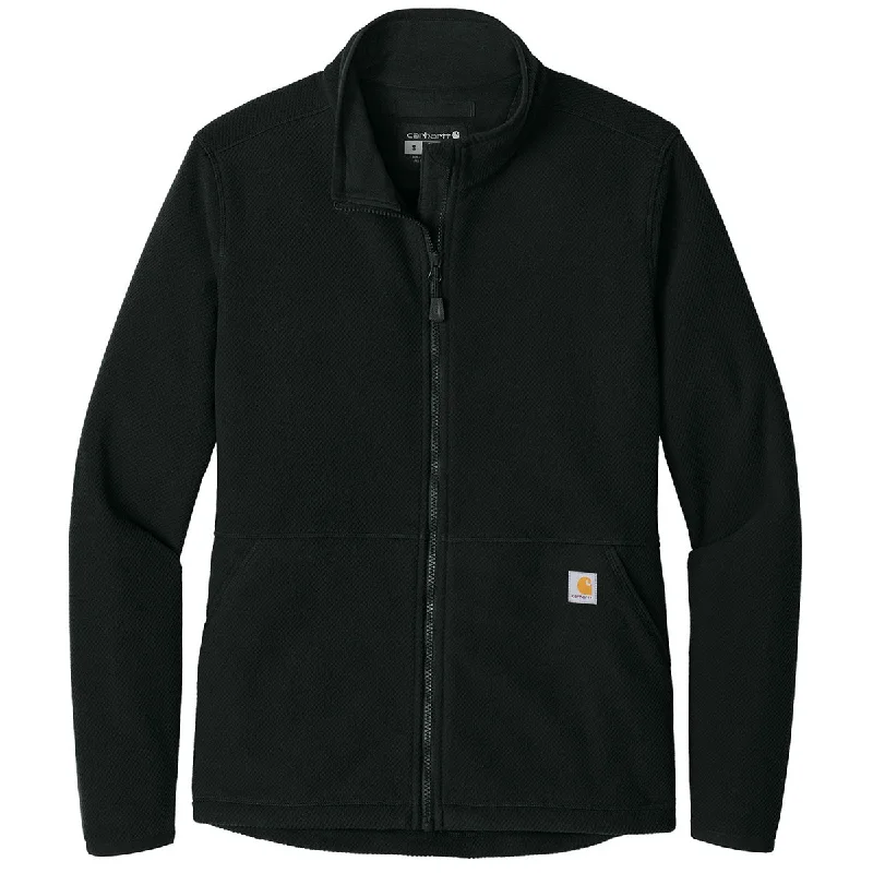 Carhartt Women's Black Textured Full-Zip Fleece Jacket Satin Fabric Silk Fabric Chiffon Fabric