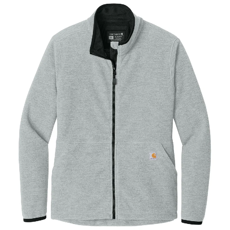 Carhartt Women's Heather Grey Textured Full-Zip Fleece Jacket Welt Pockets Slit Pockets Flap Pockets