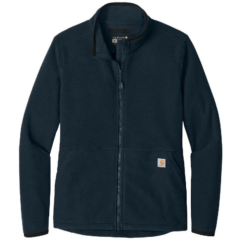 Carhartt Women's Navy Textured Full-Zip Fleece Jacket Zippered Front Buttoned Front Snap Front