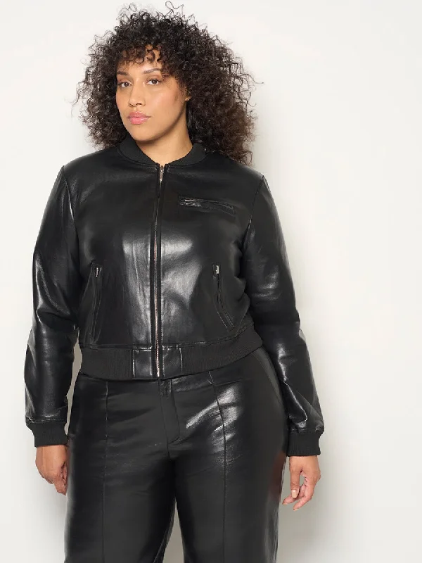 CURVE DIXIE RECYCLED LEATHER BOMBER JACKET Front Pockets Side Pockets Patch Pockets