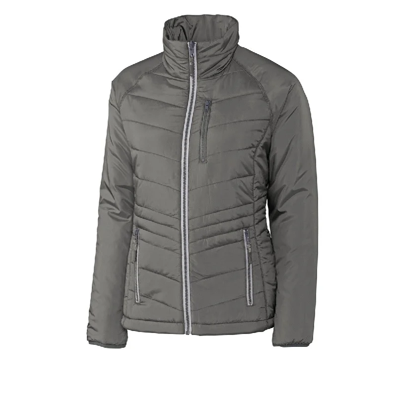 Cutter & Buck Women's Elemental Grey Barlow Pass Jacket Belted Jacket Elasticated Jacket Padded Jacket