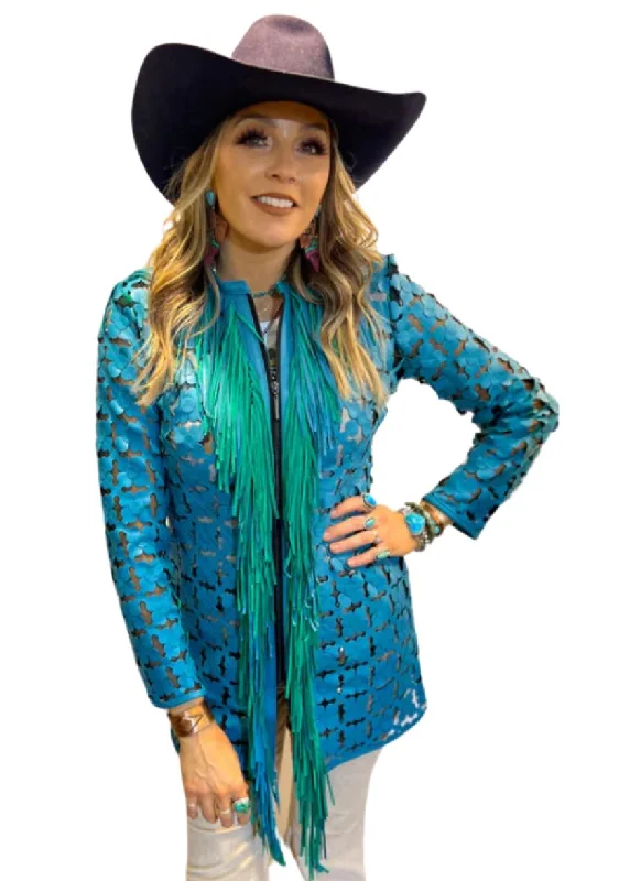 Dakota West Daisy Fringe Mid Length Jacket Satin Jacket Silk Jacket Chiffon Jacket