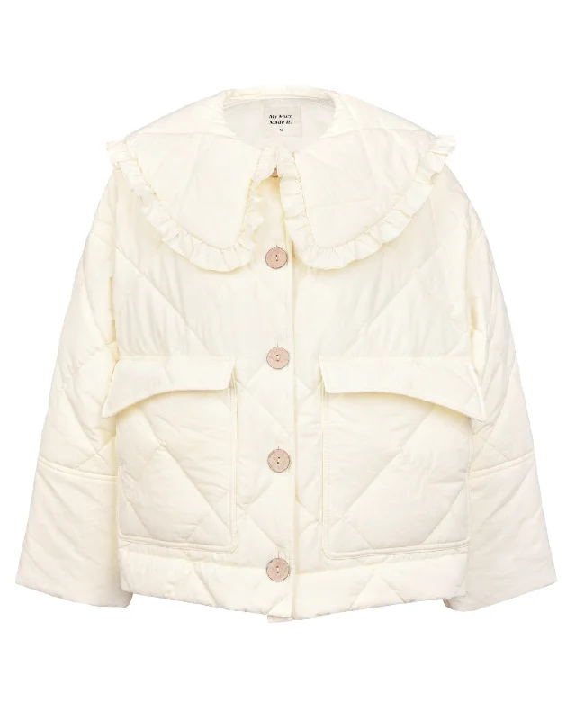 Darcy Frill Jacket - Cream One-Shoulder Jacket Off-the-Shoulder Jacket Asymmetrical Jacket