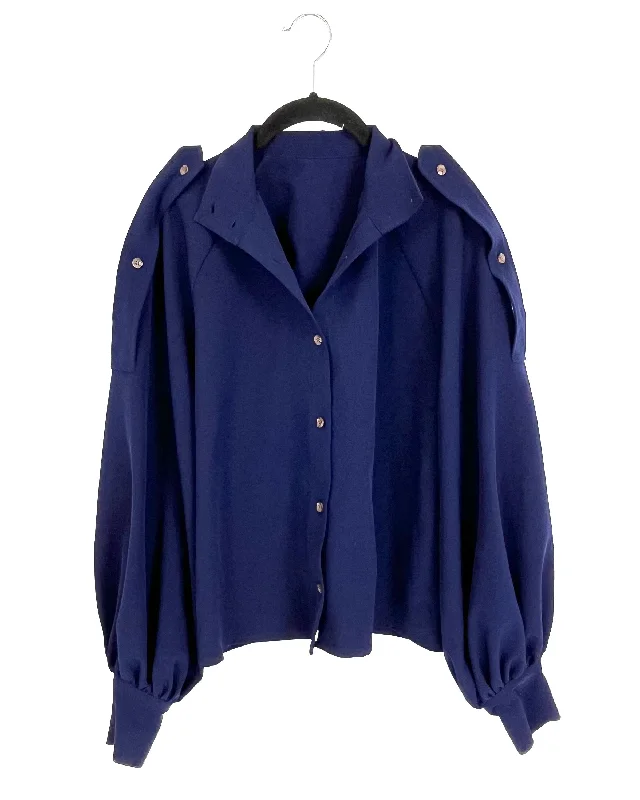 Dark Blue Button Up Lightweight Jacket / Blouse - Size 8 Striped Jacket Polka Dot Jacket Floral Jacket