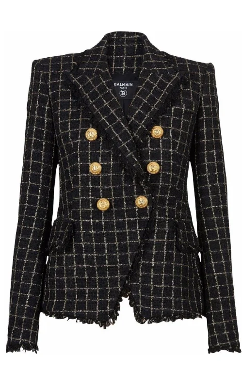 Double-breasted Checked Tweed Jacket Fleece Jacket Down Jacket Parka