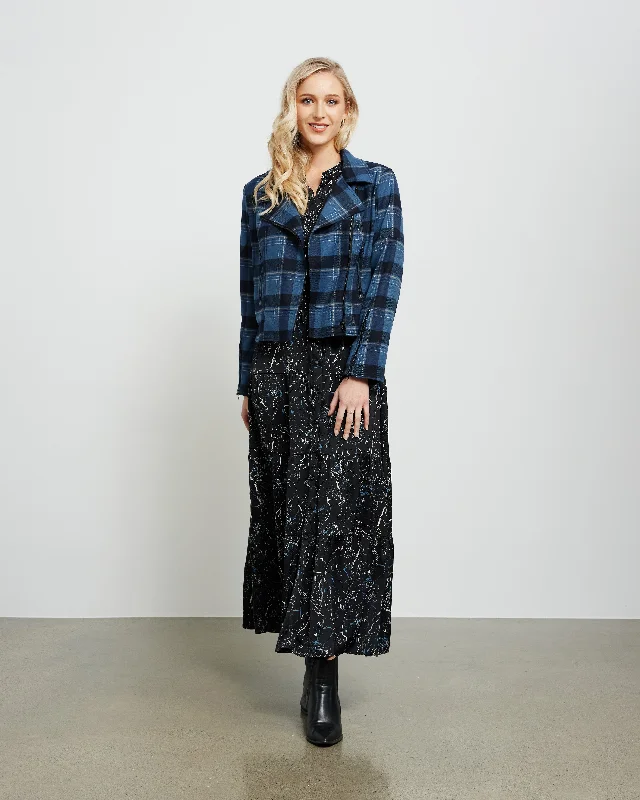Et Alia Johnny Jacket - Teal/Black Plaid Tiered Jacket Buttoned Jacket Zippered Jacket
