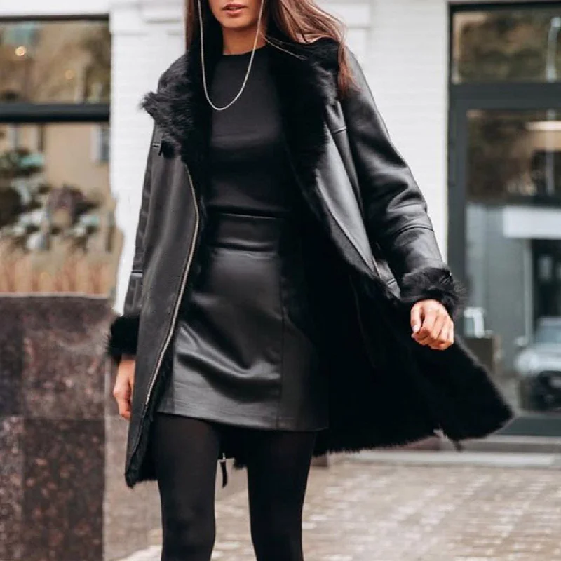European And American New Fur Collar Leather Jacket Women Jersey Jacket Tulle Jacket Batik Jacket