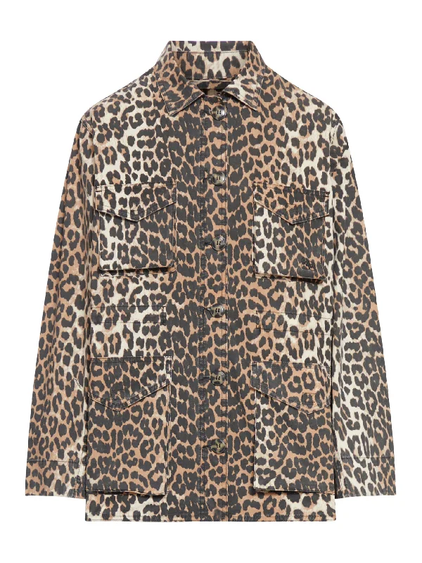 LEOPARD COTTON CANVAS JACKET Belted Jacket Elasticated Jacket Padded Jacket