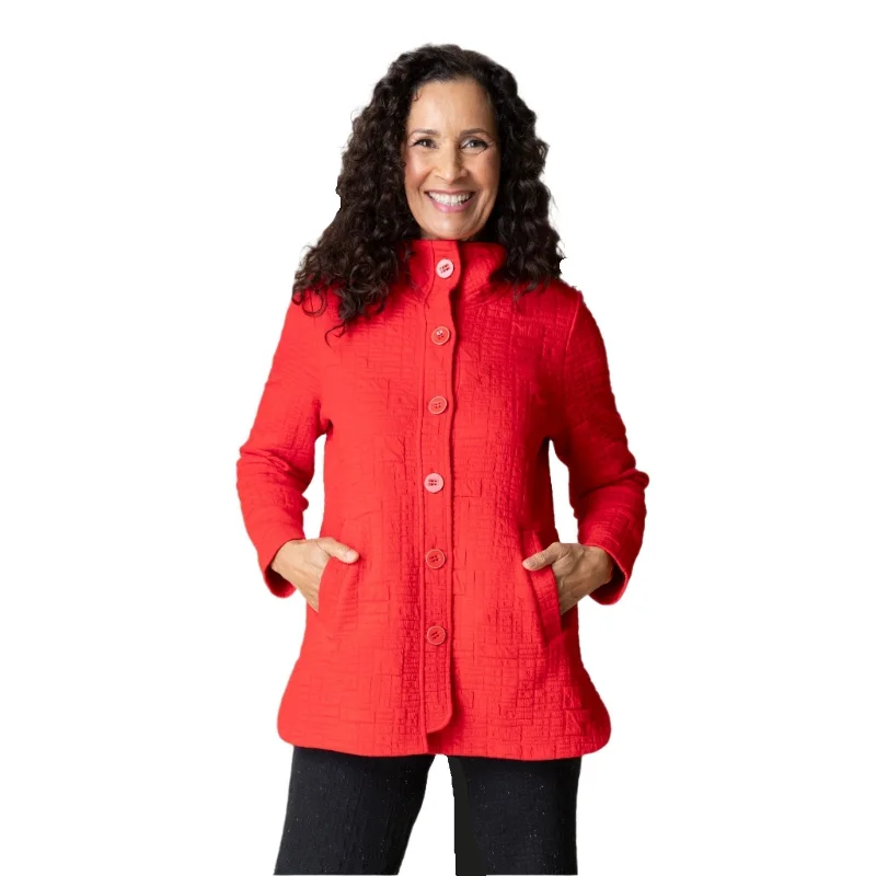 Habitat Box Quilt High Neck Jacket in Apple Red - 53315-APL Cotton Jacket Linen Jacket Terry Jacket