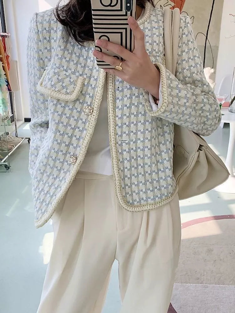 High Quality French Vintage Small Fragrance Tweed Jacket Coat Women's Spring Autumn Casual Fried Street Short Coat Plaid Outwear Fleece Jacket Down Jacket Feather Jacket