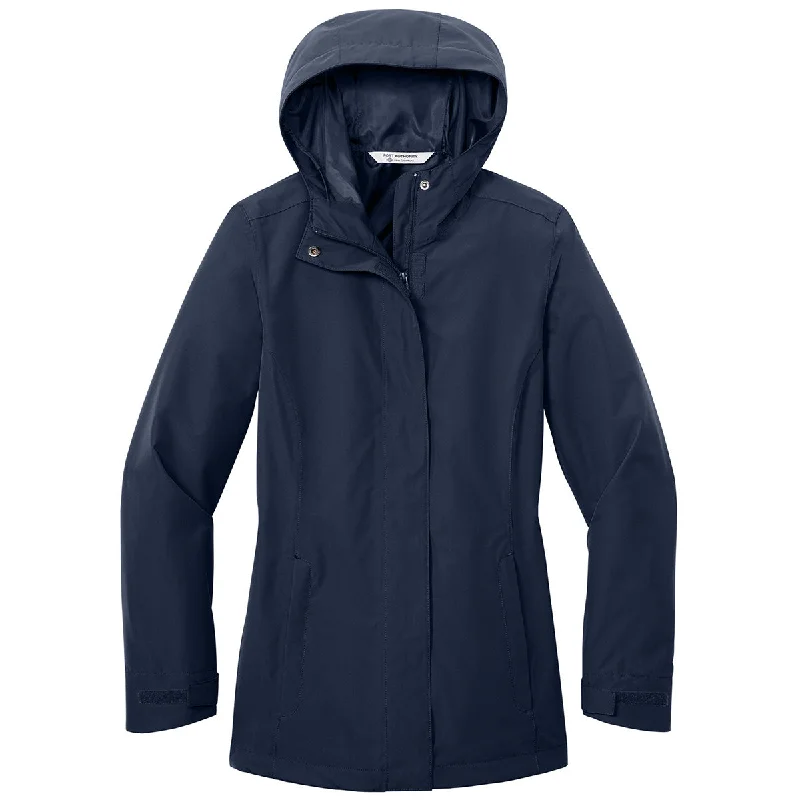 Port Authority Women's True Navy C-FREE Rain Jacket Notch Collar Jacket Peter Pan Collar Jacket Cowl Neck Jacket