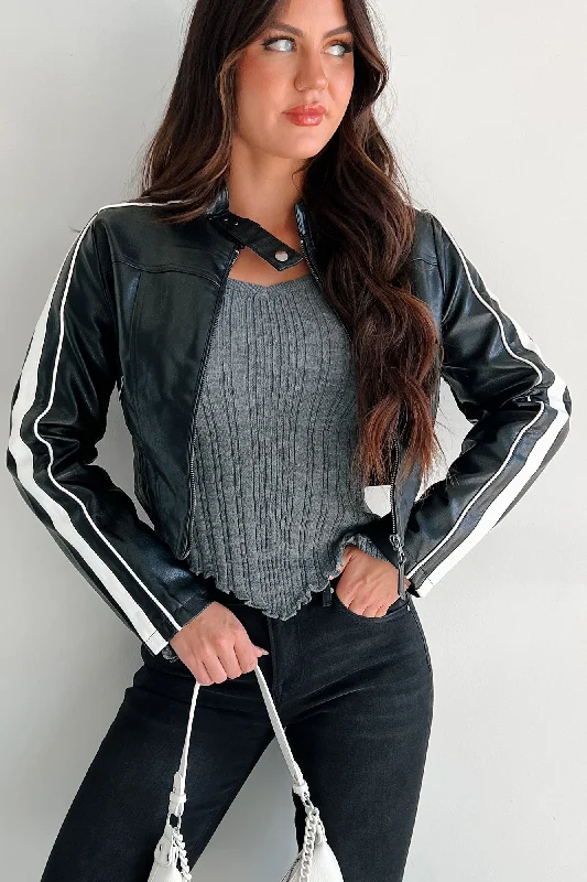 Late Night Drives Faux Leather Jacket (Black) Fleece Jacket Down Jacket Feather Jacket