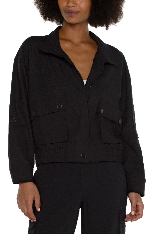 Liverpool Utility Jacket - Black Ribbed Jacket Pleated Jacket Ruffled Jacket