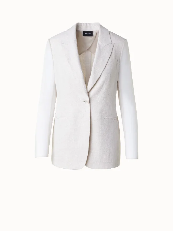 Linen Jacket with Semi-Sheer Organza Sleeves Embroidered Jacket Appliqued Jacket Beaded Jacket