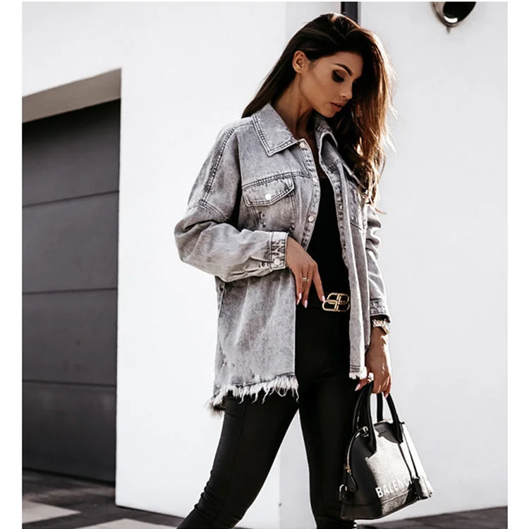 Loose Denim Jacket European And American Jacket V-Neck Jacket Boat Neck Jacket Square Neck Jacket