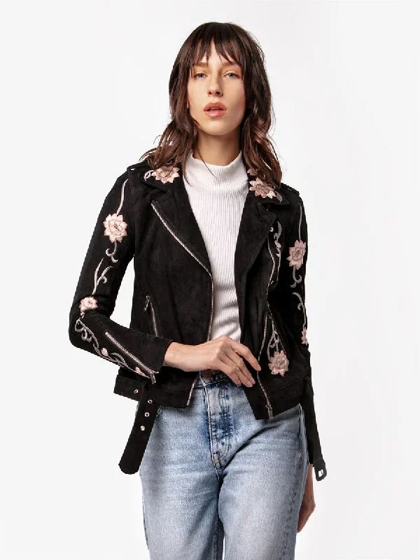 LOTUS FLOWER LEATHER JACKET Tailored Jacket Straight Jacket A-Line Jacket