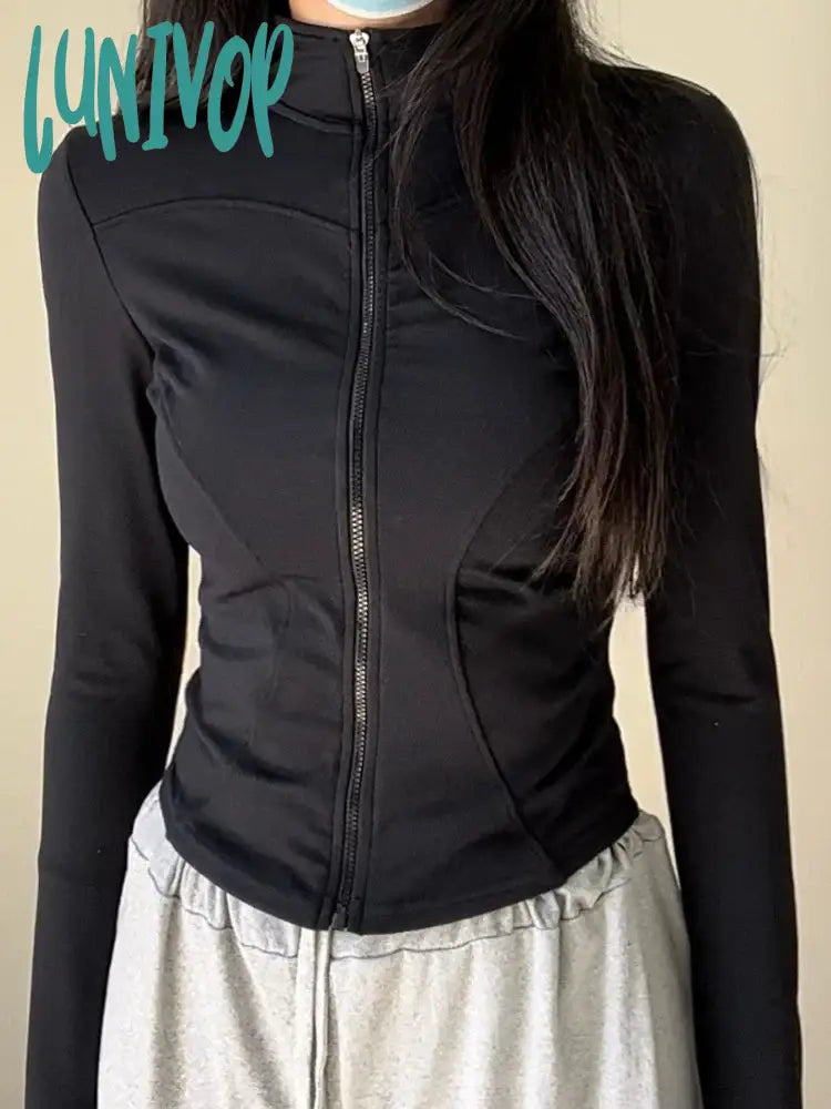 Lunivop Outdoors Sun Protection Summer Women Slim Jackets 2024 All Match Casual Grunge Solid Coat Trendy Y2k Aesthetic Stand Neck Coats Oversized Jacket Tailored Jacket Straight Jacket