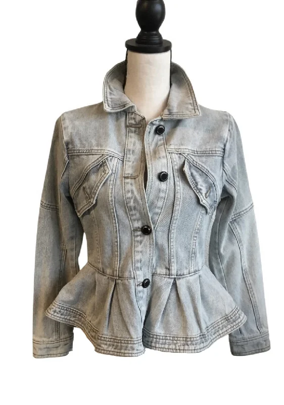 Madonna and Co Denim Peplum Jacket Insulated Jacket Fitted Jacket Loose Jacket