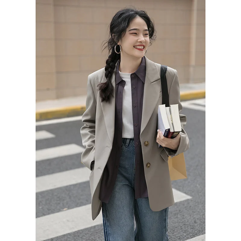Miding Casual Gray Suit Jacket Women Spring And Autumn Print Jacket Jacquard Jacket Patchwork Jacket