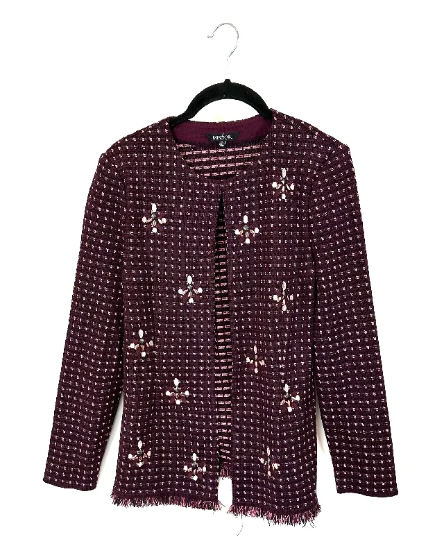 Deep Maroon And Pink Jacket - Size 0-2 One-Shoulder Jacket Off-the-Shoulder Jacket Asymmetrical Jacket