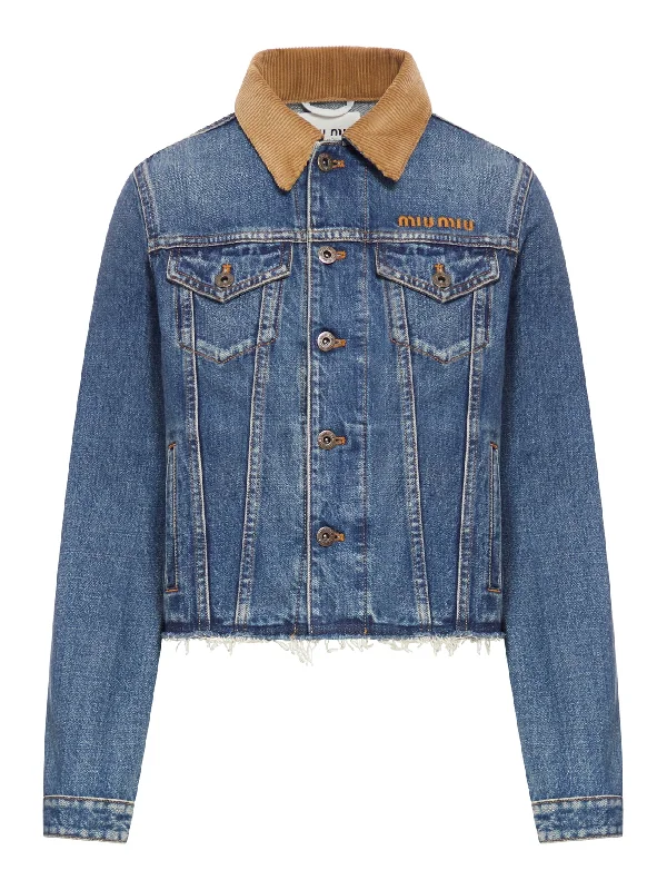 DENIM JACKET WITH VELVET COLLAR Notch Collar Jacket Peter Pan Collar Jacket Cowl Neck Jacket