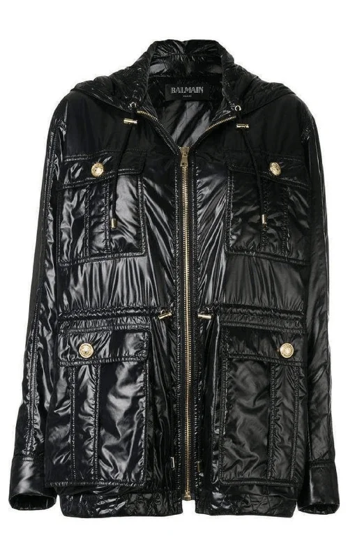 Multi-Pocket Parka Jacket Rayon Fabric Velvet Fabric Corduroy Fabric