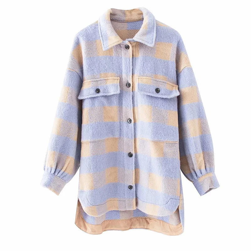 New Loose and Thin Plaid Loose Shirt Jacket Women Fleece Jacket Down Jacket Parka