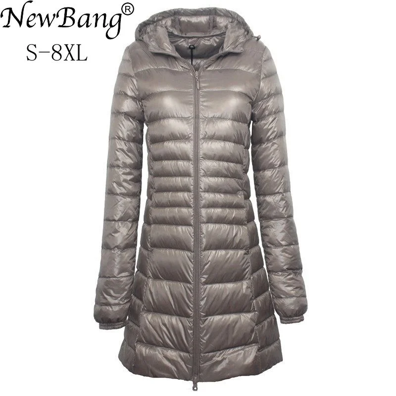 NewBang 7XL 8XL Plus Long Down Jacket Women Winter Ultra Light Down Jacket Women With Hooded Down Coat Female Big Size Coats Fleece Jacket Down Jacket Parka