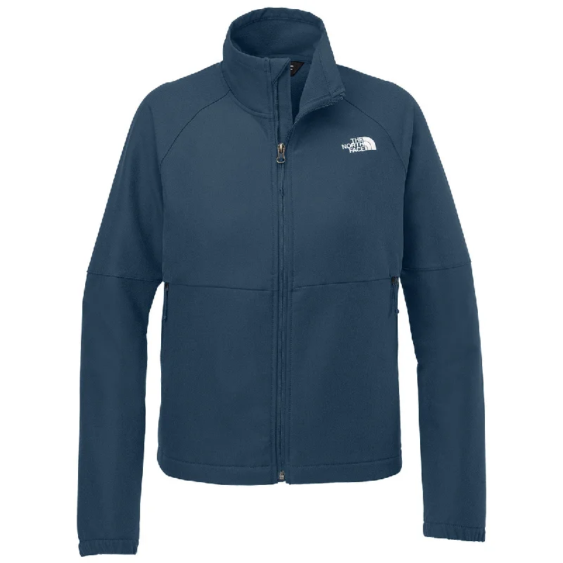 The North Face Women's Shady Blue Dark Heather Barr Lake Soft Shell Jacket Welt Pockets Slit Pockets Flap Pockets