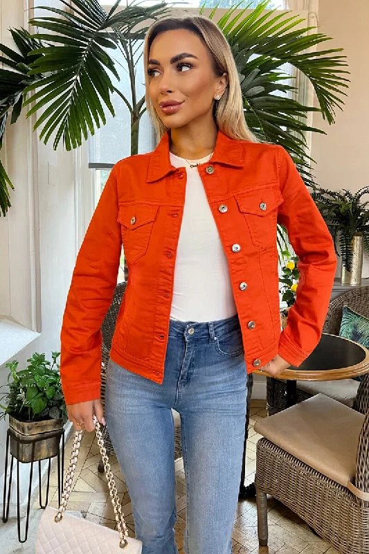 Orange Lightweight Denim Jacket Fitted Jacket Loose Jacket Oversized Jacket