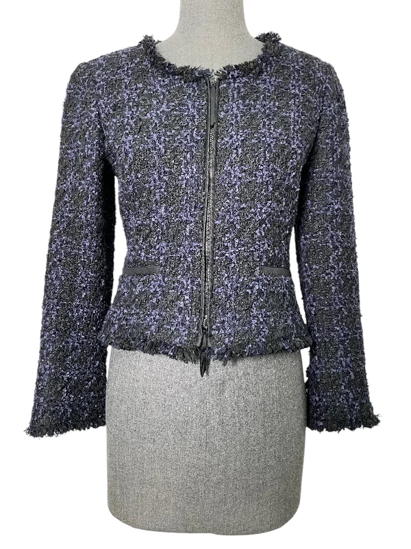 Oscar de la Renta Ribbon Tweed Zip Up Jacket Size S Fitted Jacket Loose Jacket Oversized Jacket