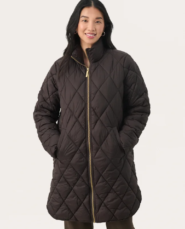 Part Two Ollias Chocolate Brown Quilted Jacket - UK10 Hooded Jacket Caped Jacket Shawl Collar Jacket