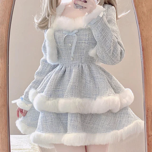 Plush fluffy princess dress + jacket yv31868 Faux Fur Jacket Real Fur Jacket Shearling Jacket