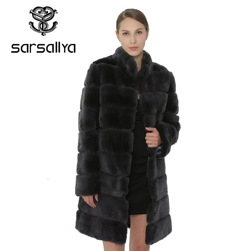 SARSALLYA Rex Rabbit Fur Women Coat  Detachable Overcoat Jacket Warm Winter Women Clothing Natural Fur Female Coat Jacket Wool Jacket Cashmere Jacket Tweed Jacket