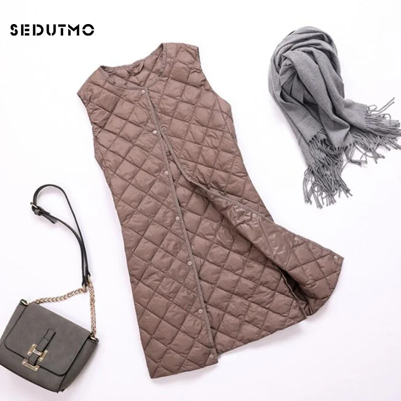 SEDUTMO Spring Plus Size 3XL Ultra Light Women Down Coat Long  Vest Autumn Puffer Jacket Waistcoat Slim Parkas ED759 Insulated Jacket Fitted Jacket Loose Jacket