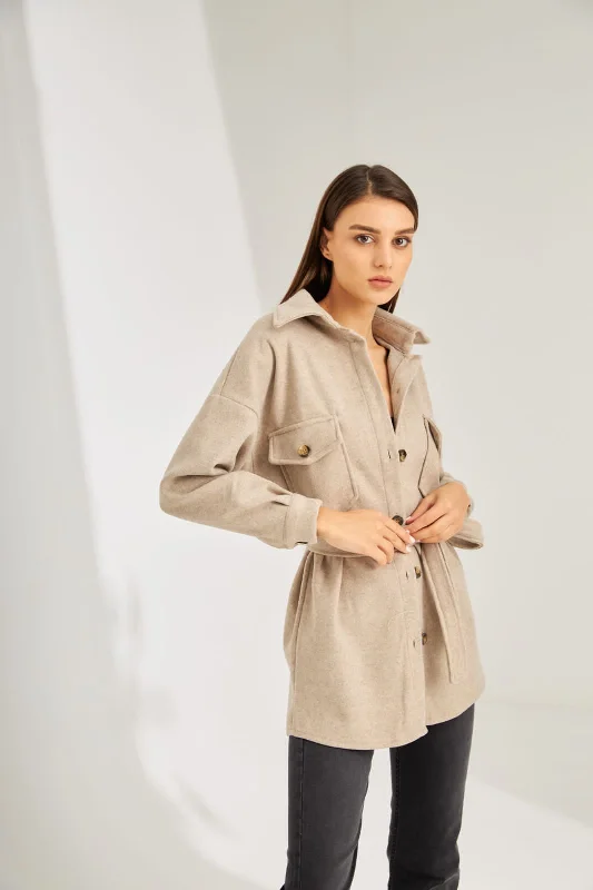 Shirt jacket 7543 Notch Collar Peter Pan Collar Cowl Neck