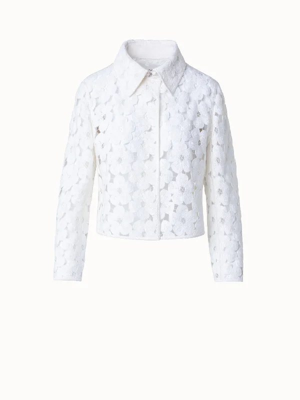 Short Jacket with Allover Anemone Embroidery Print Jacket Jacquard Jacket Patchwork Jacket