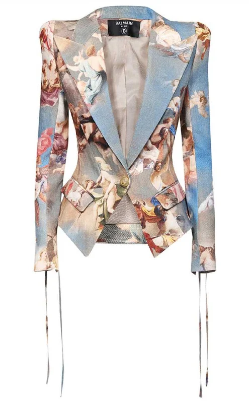 Sky Printed Canvas Jacket Belted Jacket Elasticated Jacket Padded Jacket