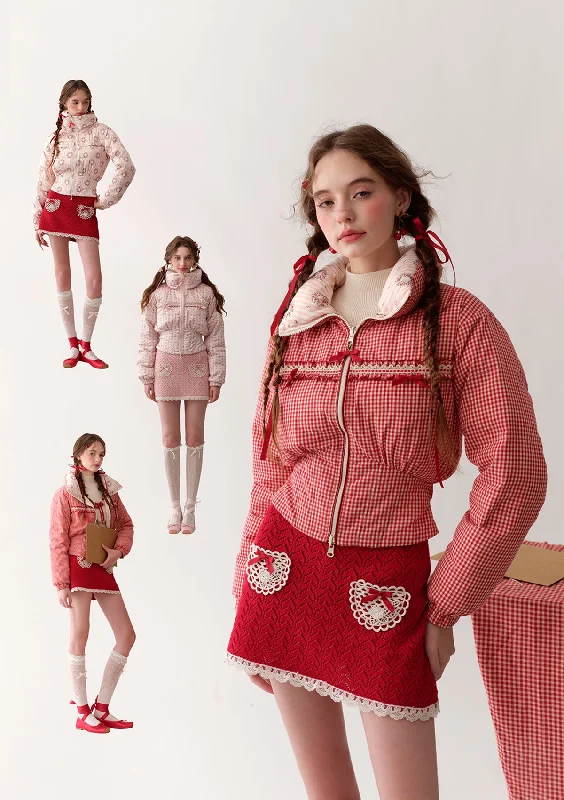 Strawberry Donazi Reversible 2-in-1 Down Jacket Denim Fabric Leather Fabric Suede Fabric